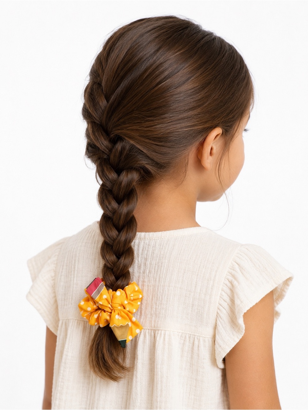 Handmade Pencil Bow Scrunchie Back to School Yellow Polka Dot Teacher Gift